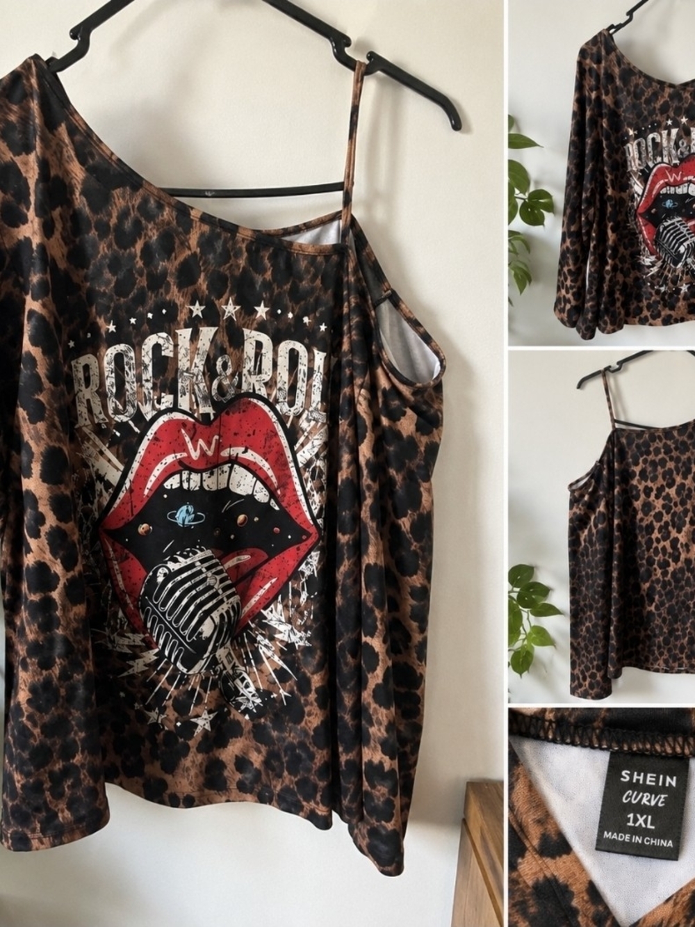 Leopard Print Cold-Shoulder Rock & Roll Top in Brown